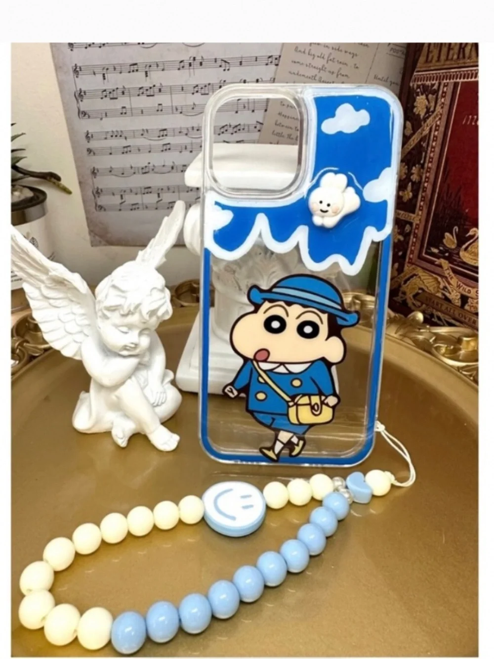 iPhone 12/12pro cartoon case,Handmade cute case with free gift beads chain